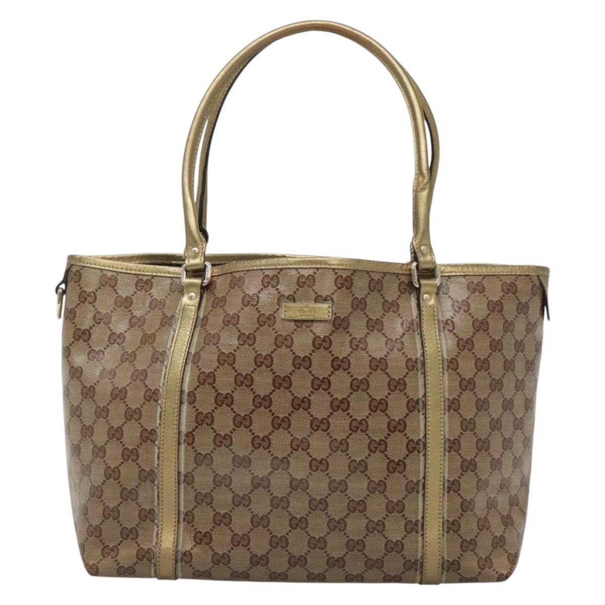GUCCI GG Crystal Tote Bag Coated Canvas Beige Gold 197953 Auth ep9440