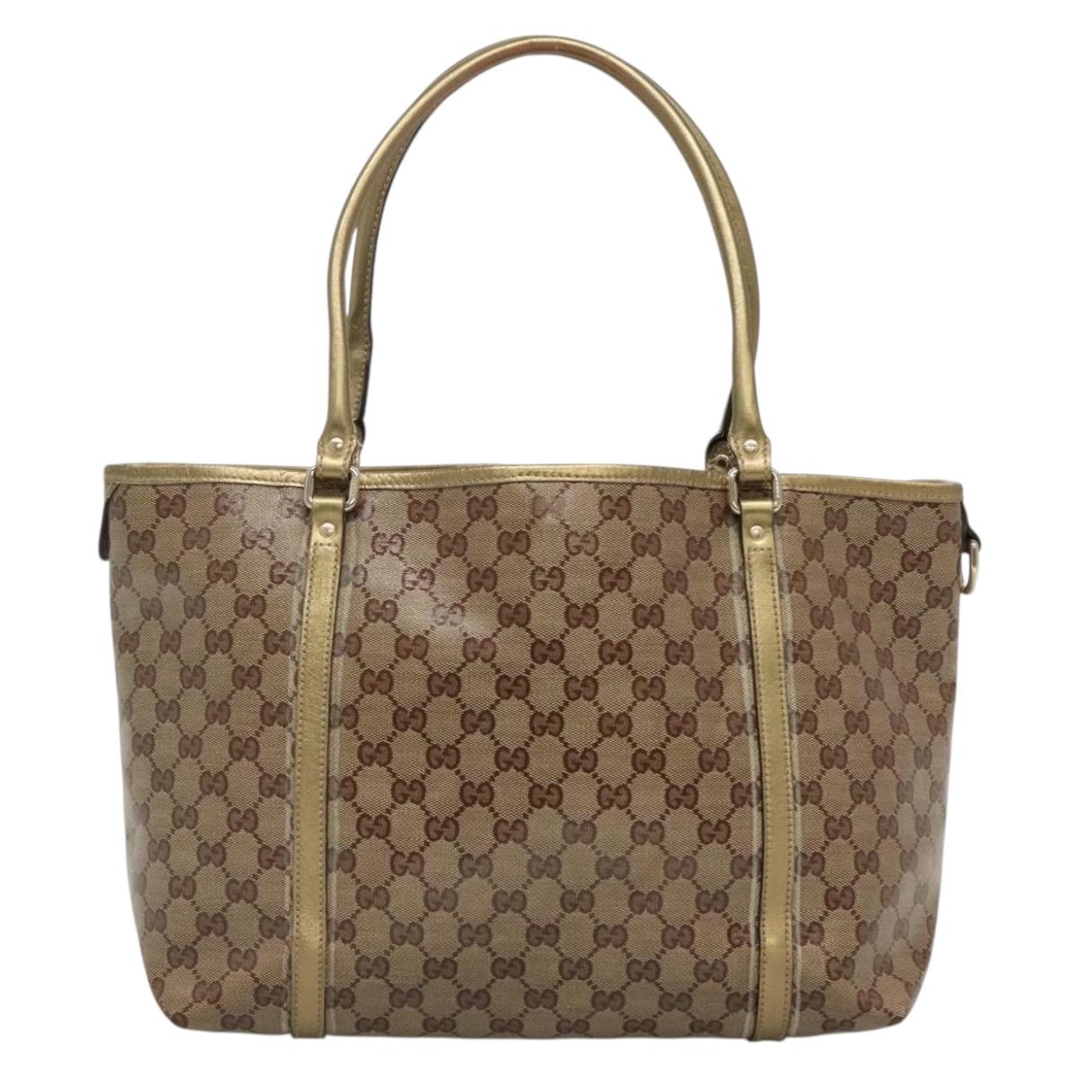 GUCCI GG Crystal Tote Bag Coated Canvas Beige Gold 197953 Auth ep9440