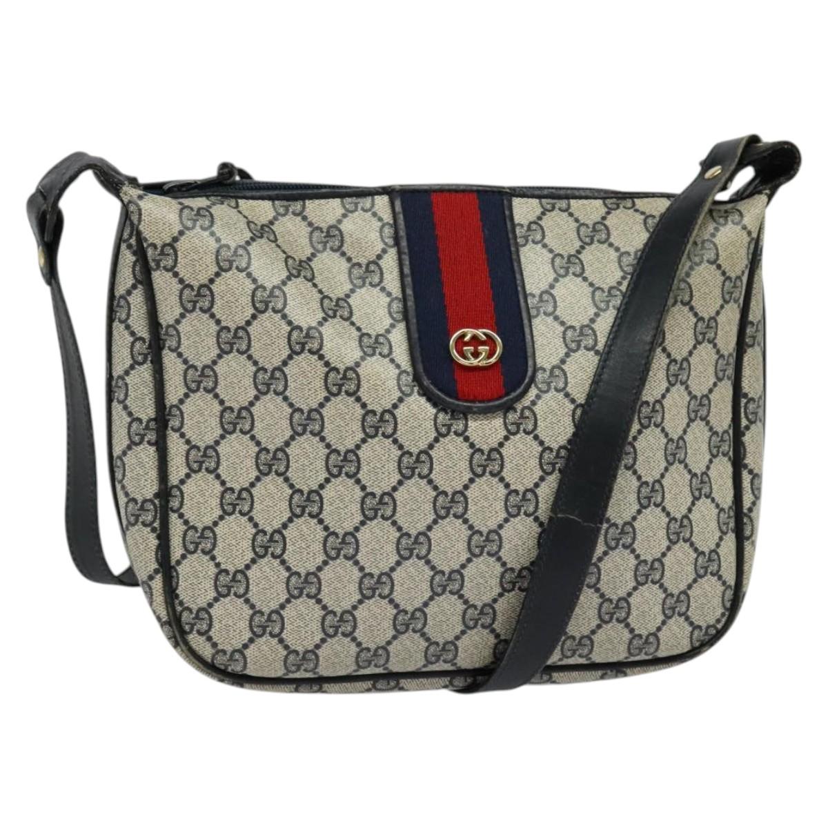 GUCCI GG Supreme Sherry Line Shoulder Bag PVC Navy Gold Red Auth ep9445