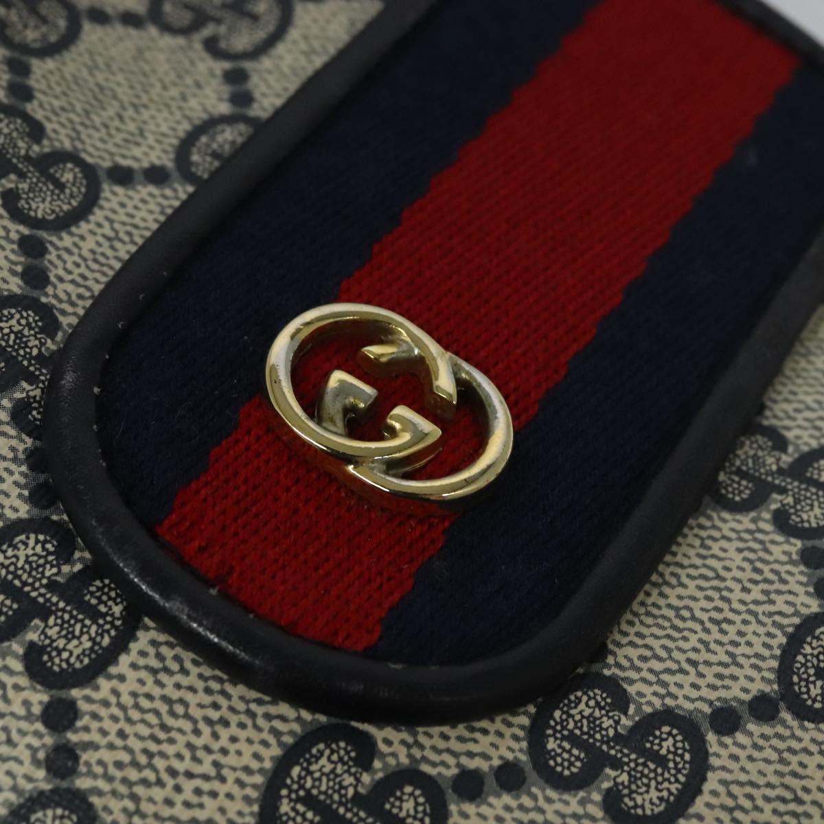 GUCCI GG Supreme Sherry Line Shoulder Bag PVC Navy Gold Red Auth ep9445