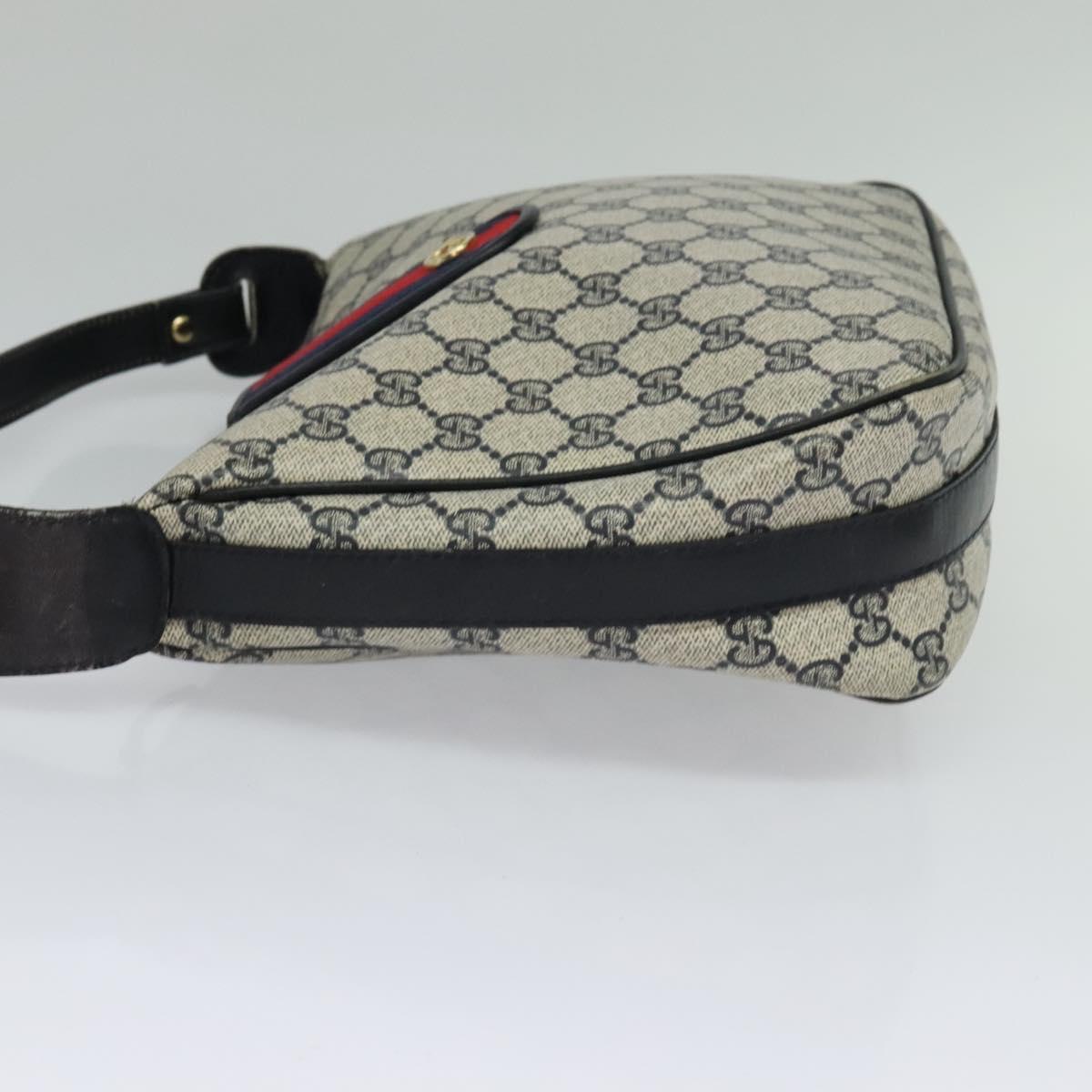 GUCCI GG Supreme Sherry Line Shoulder Bag PVC Navy Gold Red Auth ep9445