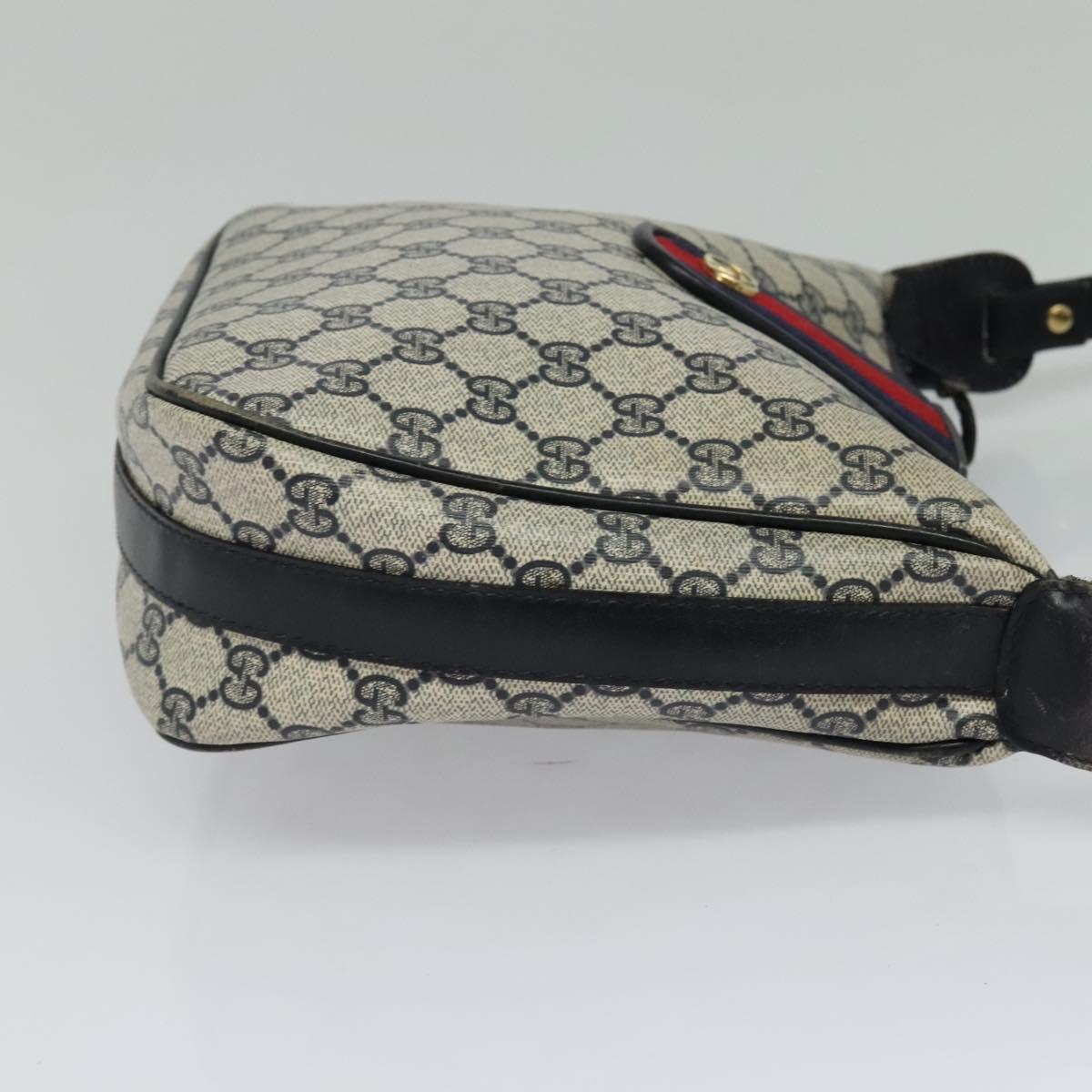 GUCCI GG Supreme Sherry Line Shoulder Bag PVC Navy Gold Red Auth ep9445
