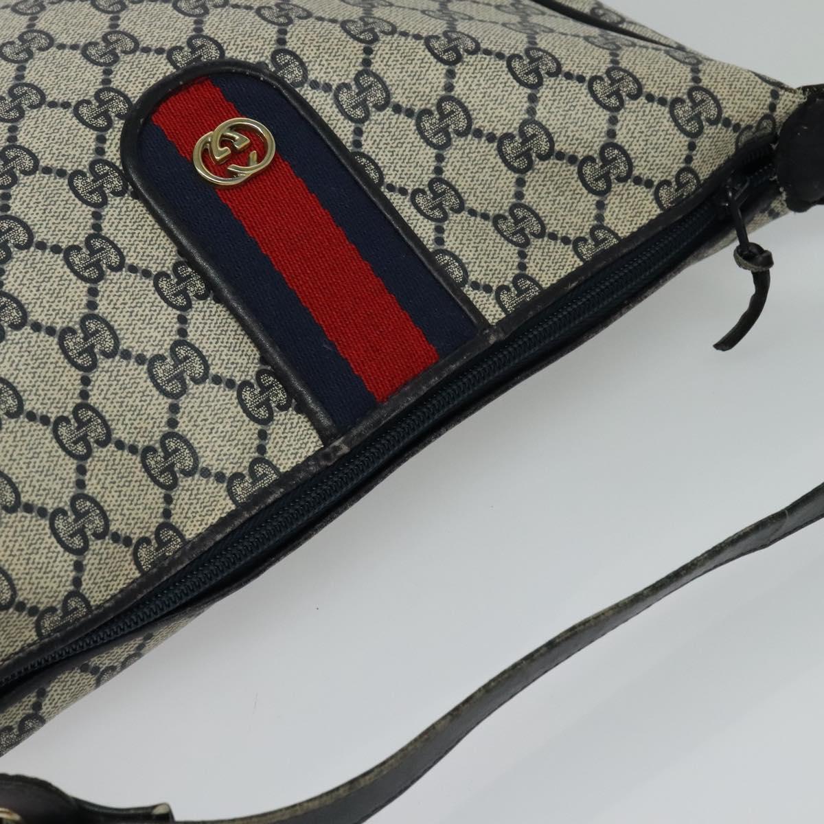 GUCCI GG Supreme Sherry Line Shoulder Bag PVC Navy Gold Red Auth ep9445