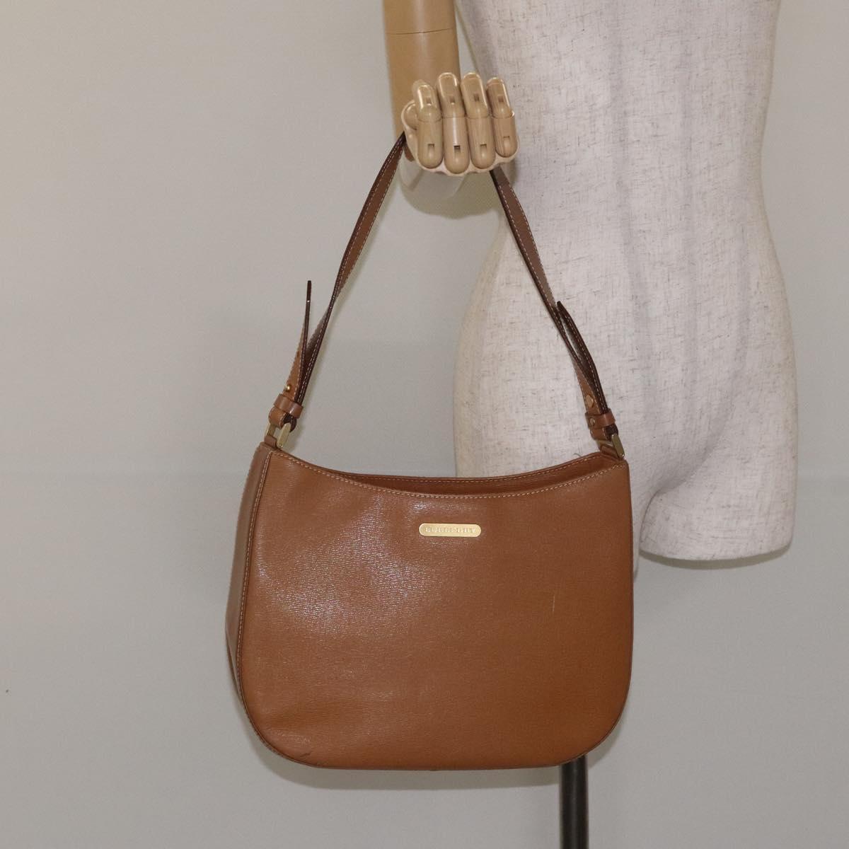 BURBERRY Shoulder Bag Leather Brown Gold Auth ep9447