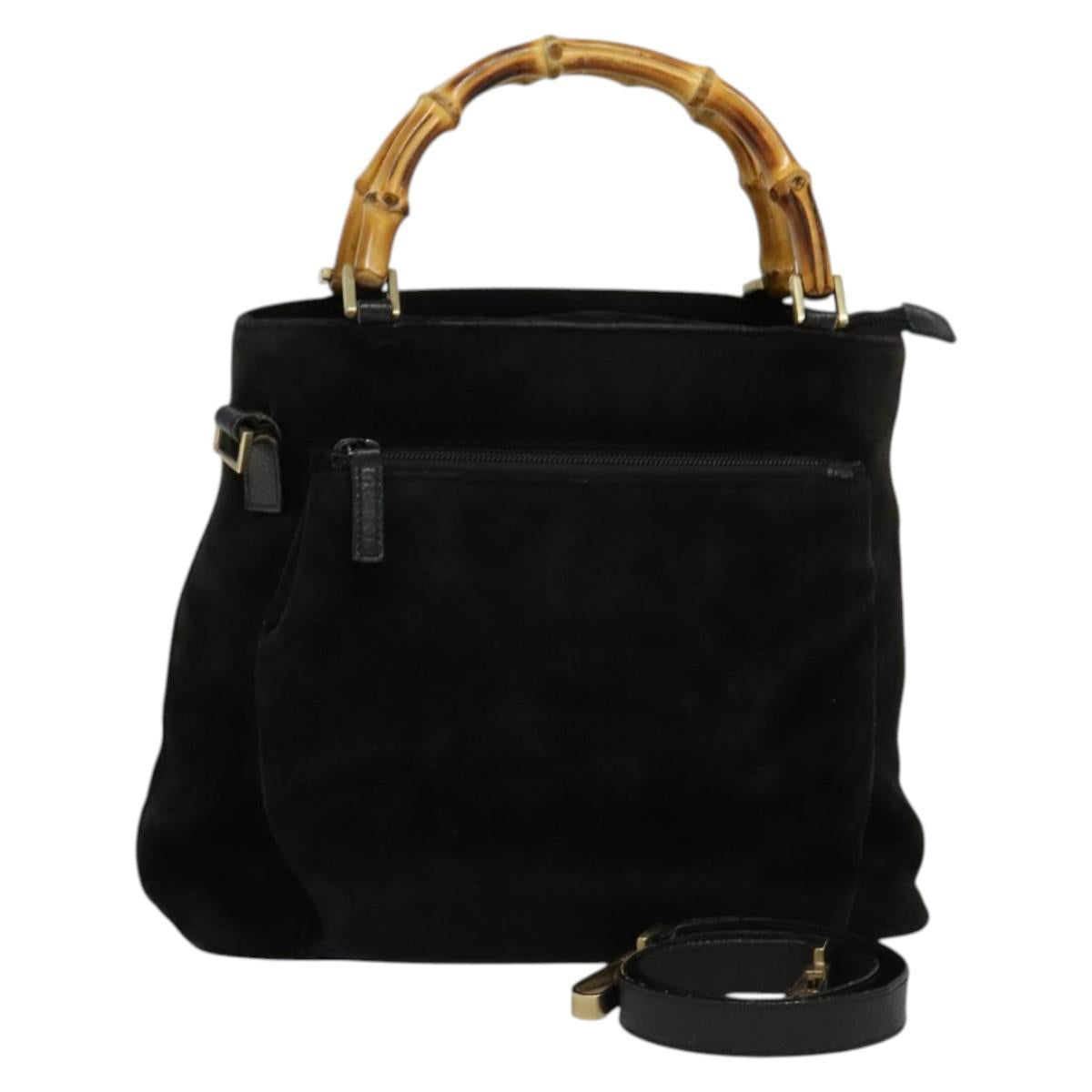 GUCCI Bamboo Hand Bag Suede 2way Black Gold 002 2058 0508 0 Auth ep9453