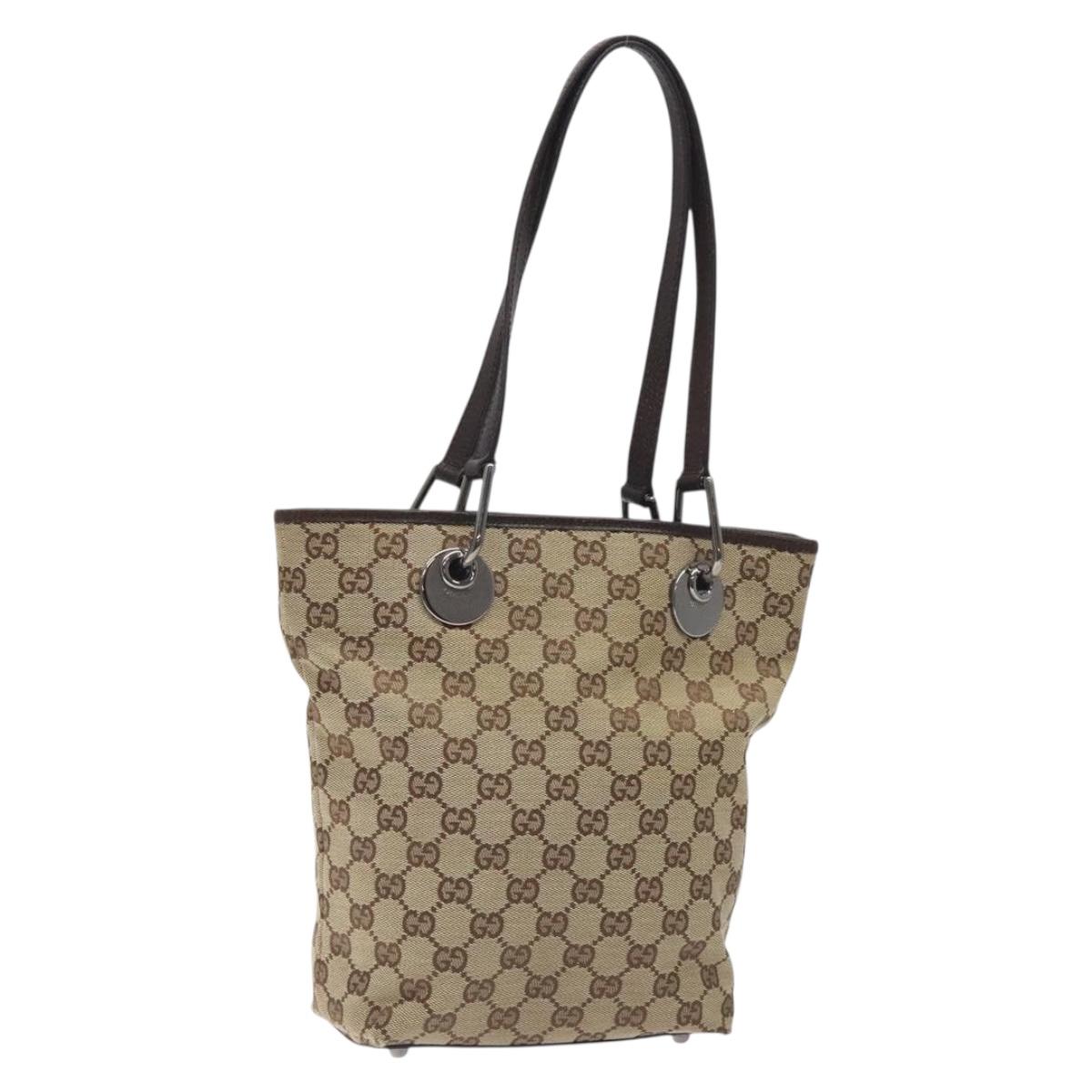 GUCCI GG Canvas Tote Bag Beige Silver 120840 Auth ep9457
