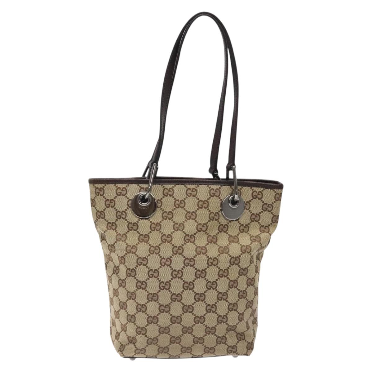 GUCCI GG Canvas Tote Bag Beige Silver 120840 Auth ep9457