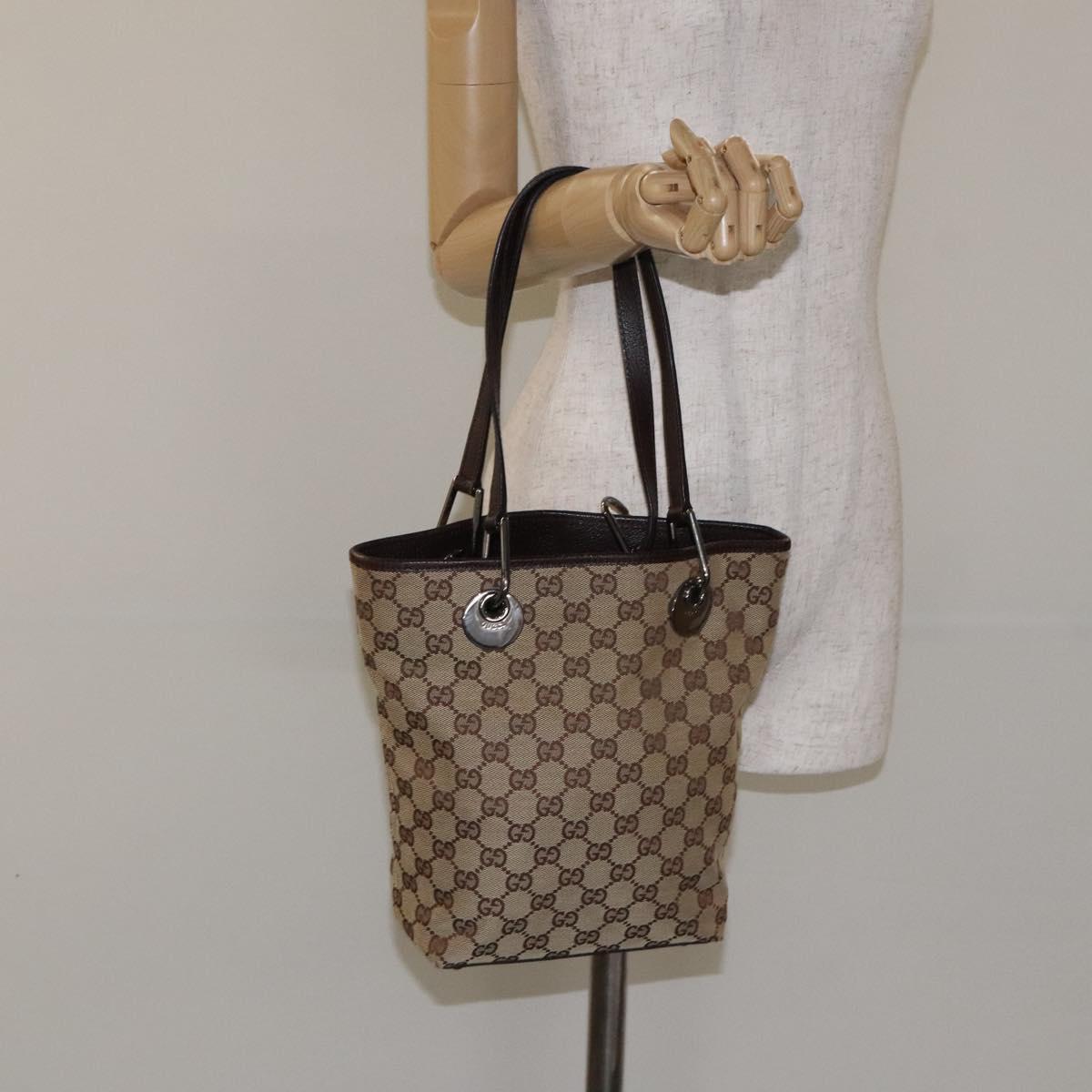 GUCCI GG Canvas Tote Bag Beige Silver 120840 Auth ep9457