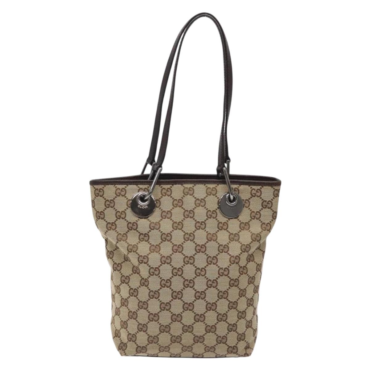 GUCCI GG Canvas Tote Bag Beige Silver 120840 Auth ep9457