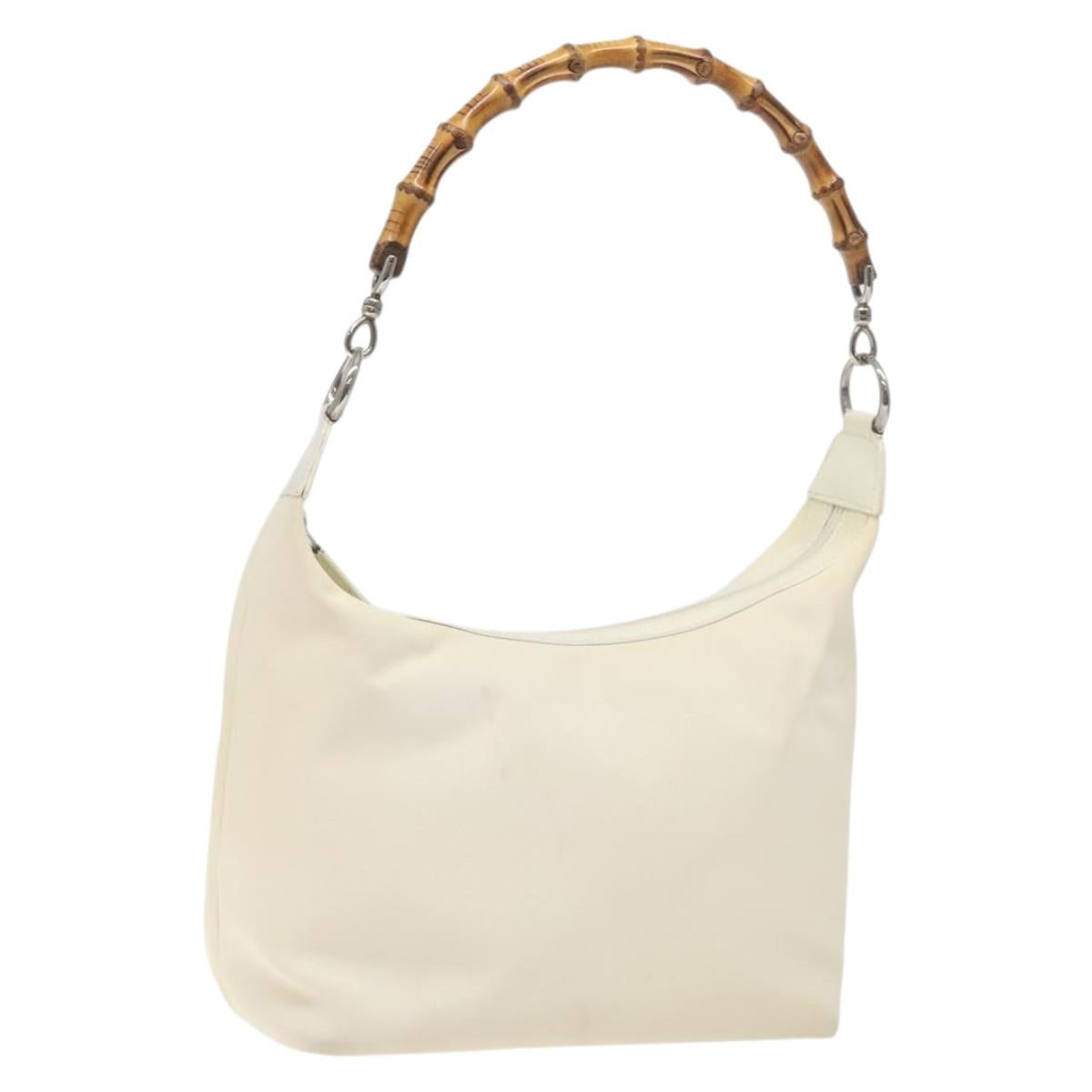 GUCCI Bamboo Hand Bag Nylon White Gold 000 1956 0531 Auth ep9465