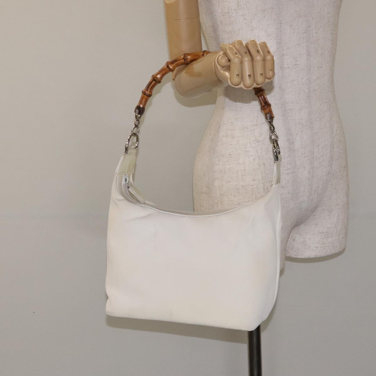 GUCCI Bamboo Hand Bag Nylon White Gold 000 1956 0531 Auth ep9465