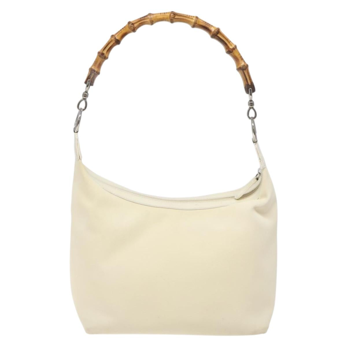 GUCCI Bamboo Hand Bag Nylon White Gold 000 1956 0531 Auth ep9465