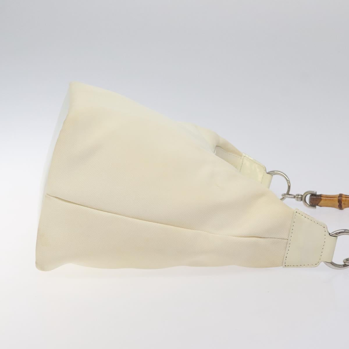 GUCCI Bamboo Hand Bag Nylon White Gold 000 1956 0531 Auth ep9465