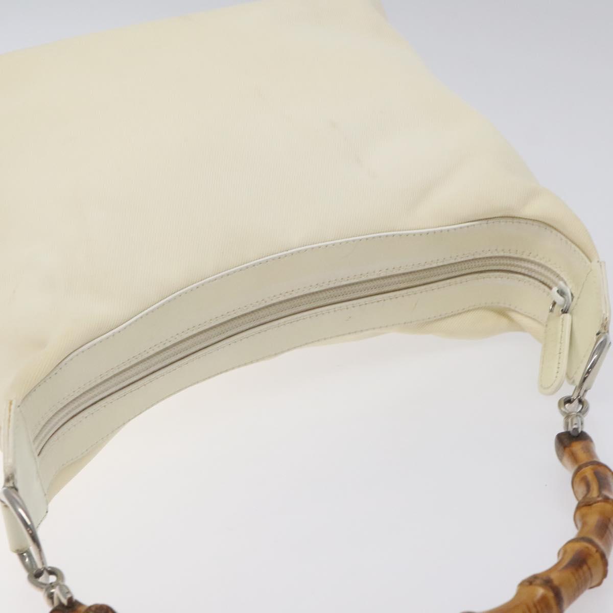 GUCCI Bamboo Hand Bag Nylon White Gold 000 1956 0531 Auth ep9465