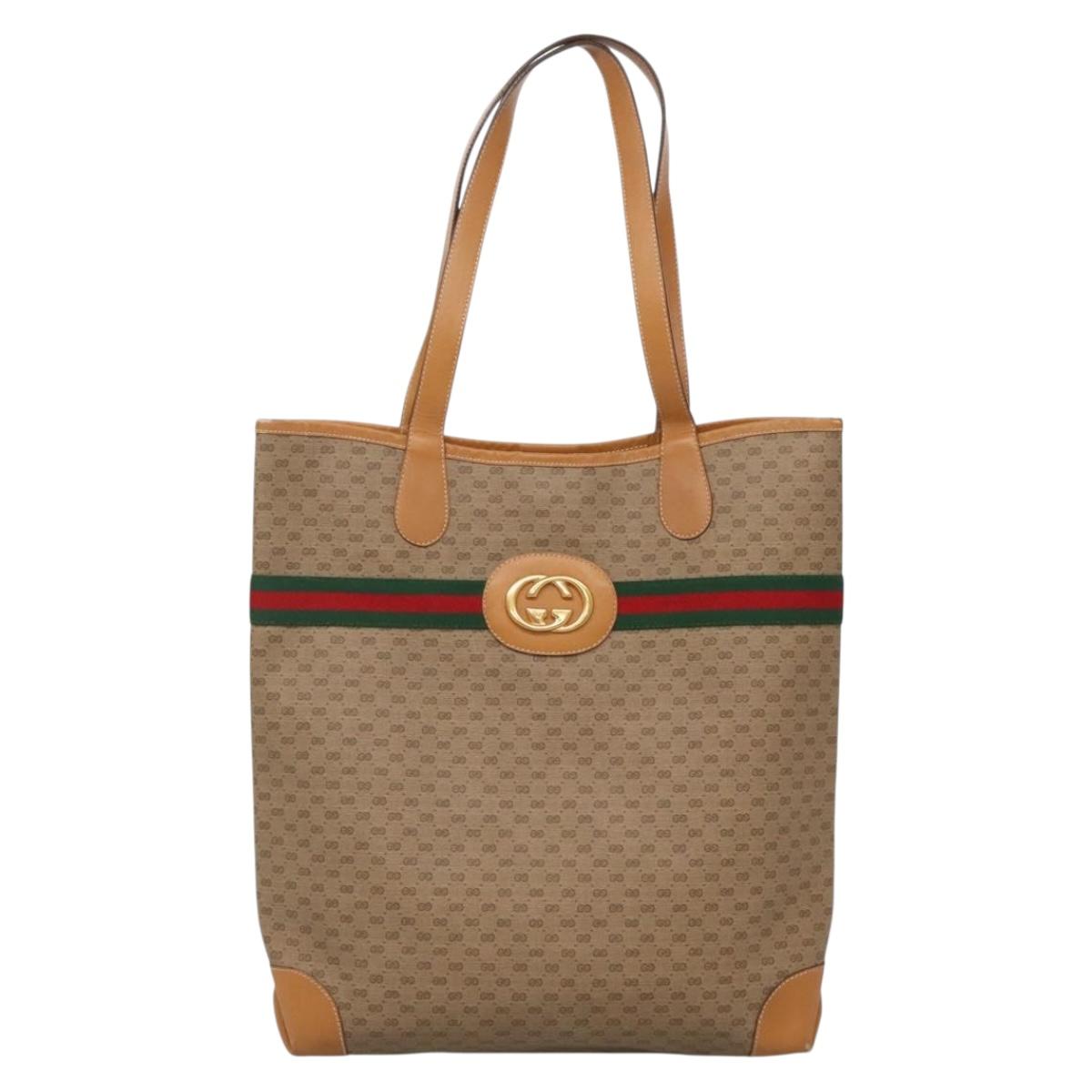 GUCCI Micro GG Supreme Web Sherry Line Bag PVC Beige Gold Auth ep9489
