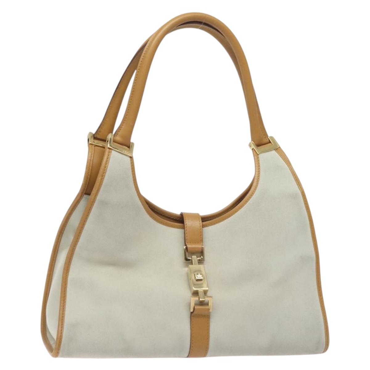 GUCCI Jackie Hand Bag Suede White Gold 002 1067 Auth ep9499
