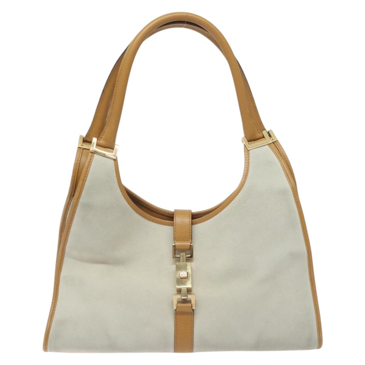 GUCCI Jackie Hand Bag Suede White Gold 002 1067 Auth ep9499