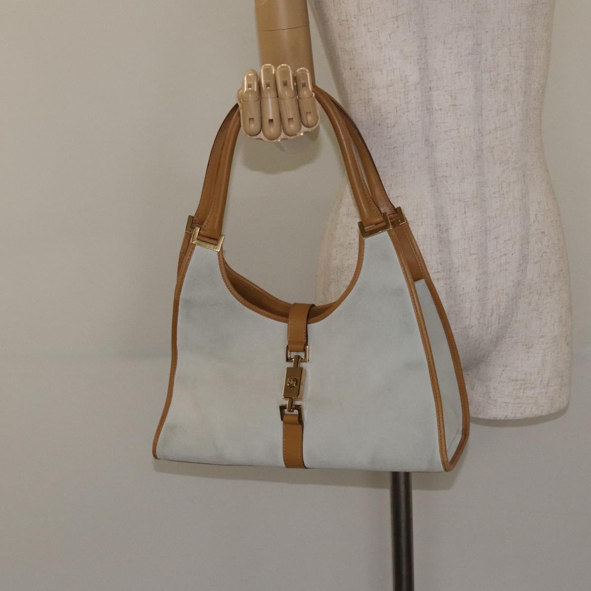 GUCCI Jackie Hand Bag Suede White Gold 002 1067 Auth ep9499