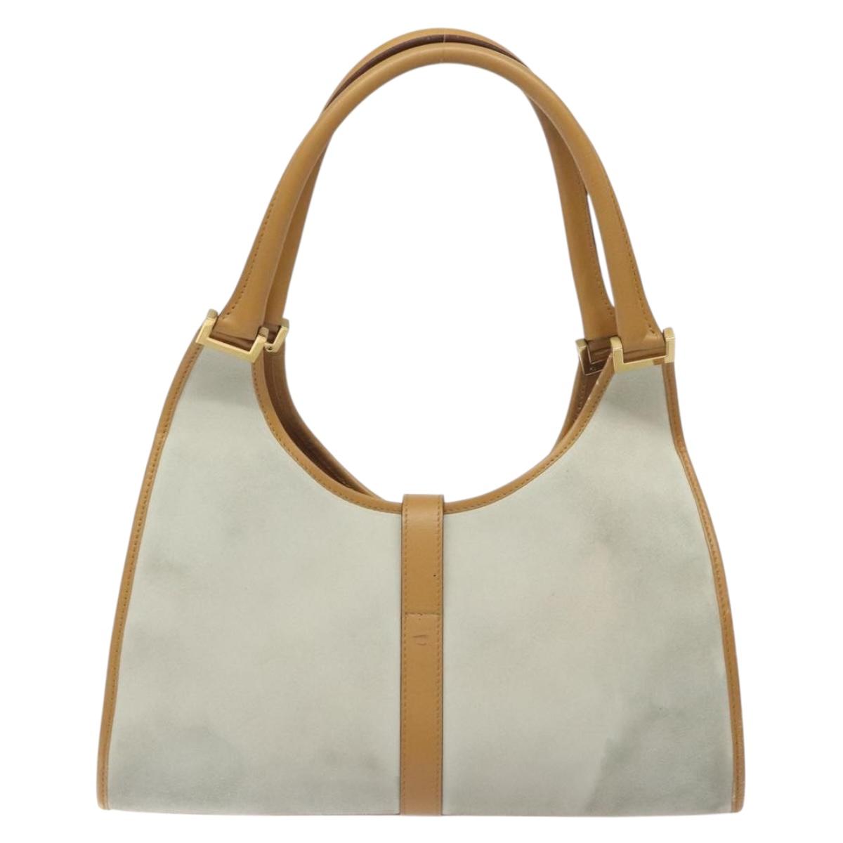 GUCCI Jackie Hand Bag Suede White Gold 002 1067 Auth ep9499