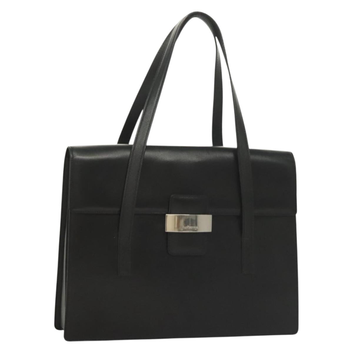 Burberrys Hand Bag Leather Black Silver Auth ep9512
