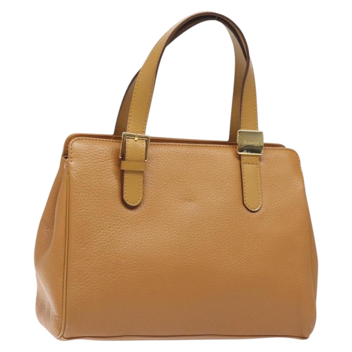Burberrys Hand Bag Leather Brown Gold Auth ep9513