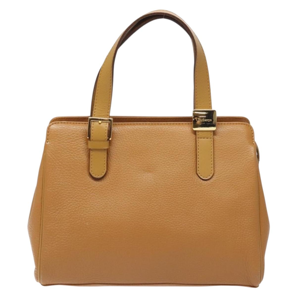 Burberrys Hand Bag Leather Brown Gold Auth ep9513