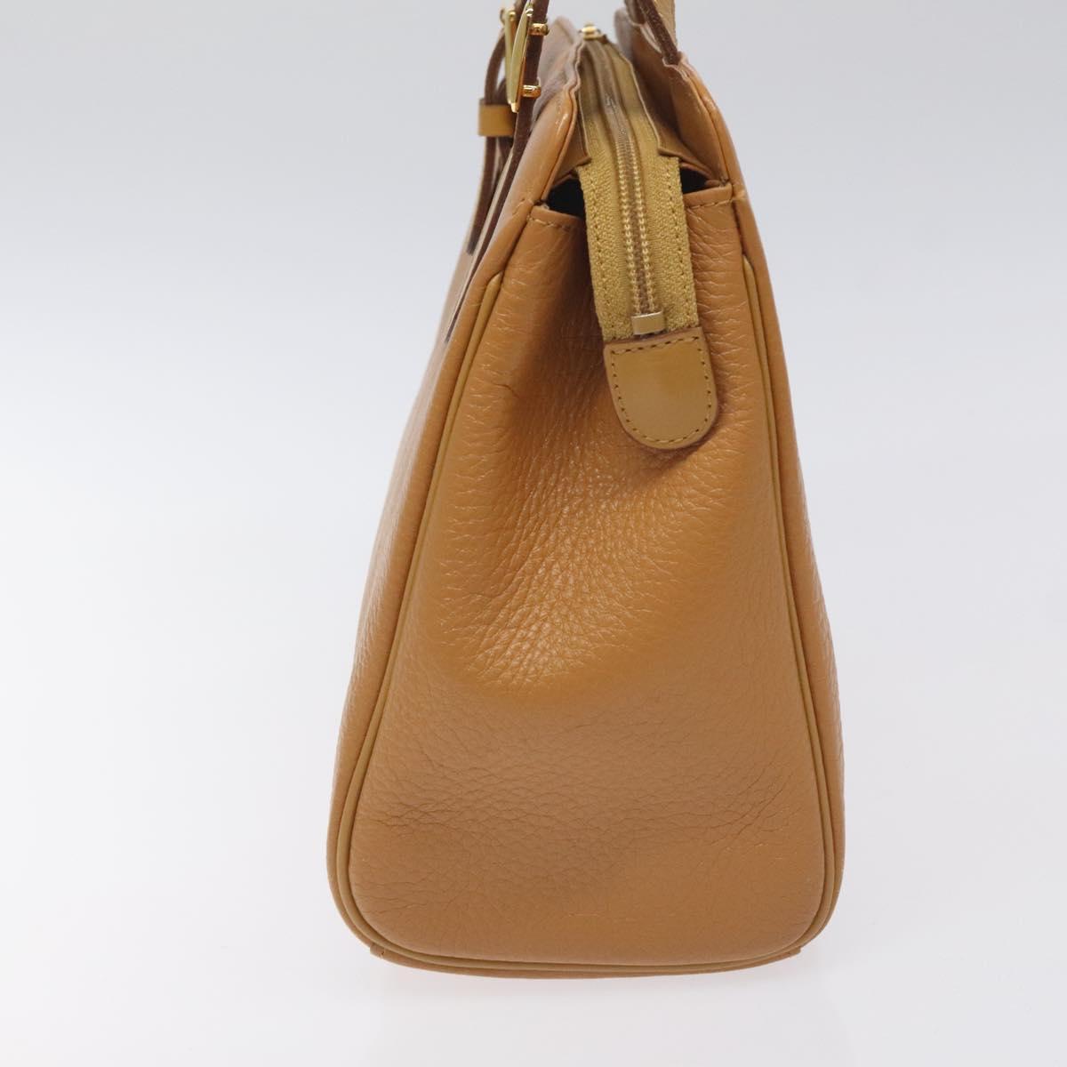 Burberrys Hand Bag Leather Brown Gold Auth ep9513