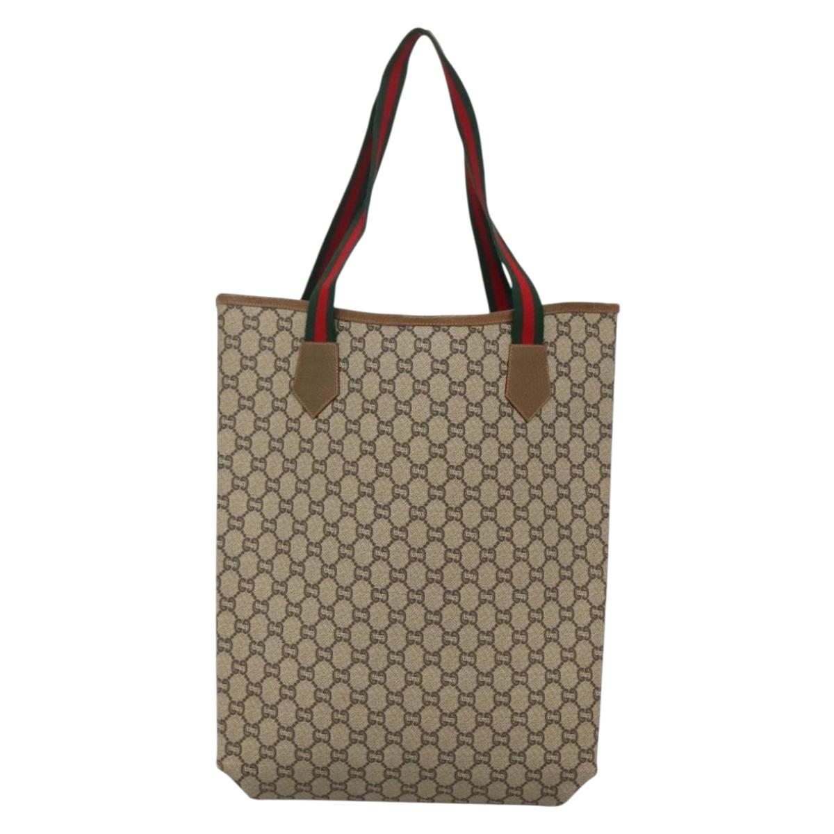 GUCCI GG Plus Supreme Web Sherry Line Tote Bag PVC Beige Red Green Auth ep9518
