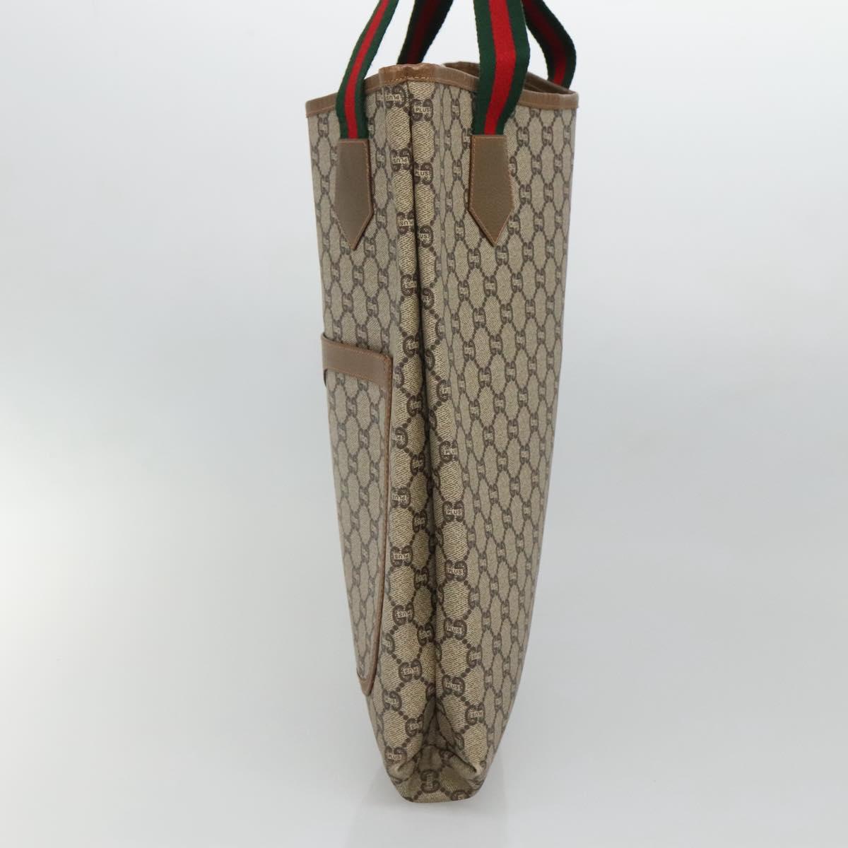 GUCCI GG Plus Supreme Web Sherry Line Tote Bag PVC Beige Red Green Auth ep9518