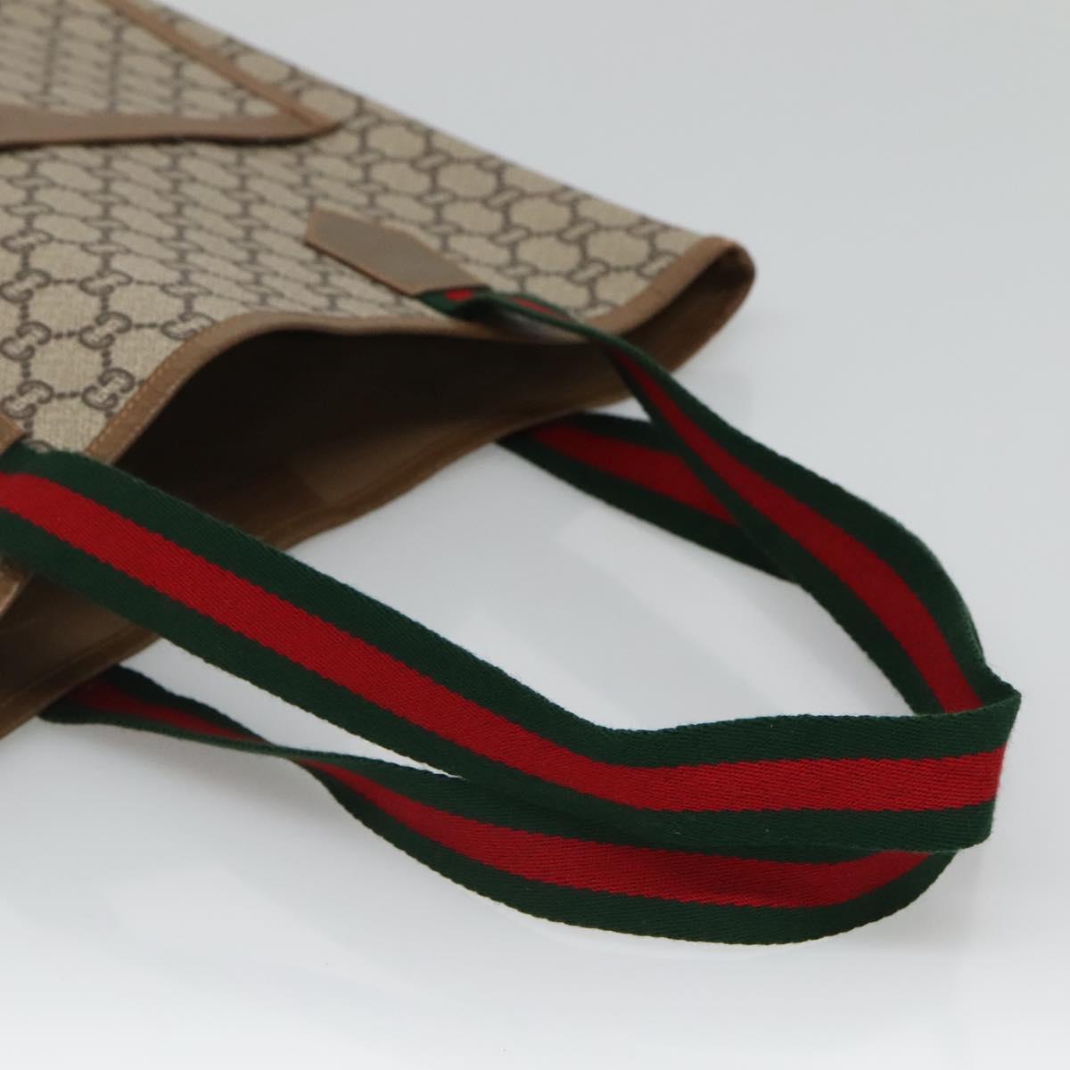 GUCCI GG Plus Supreme Web Sherry Line Tote Bag PVC Beige Red Green Auth ep9518
