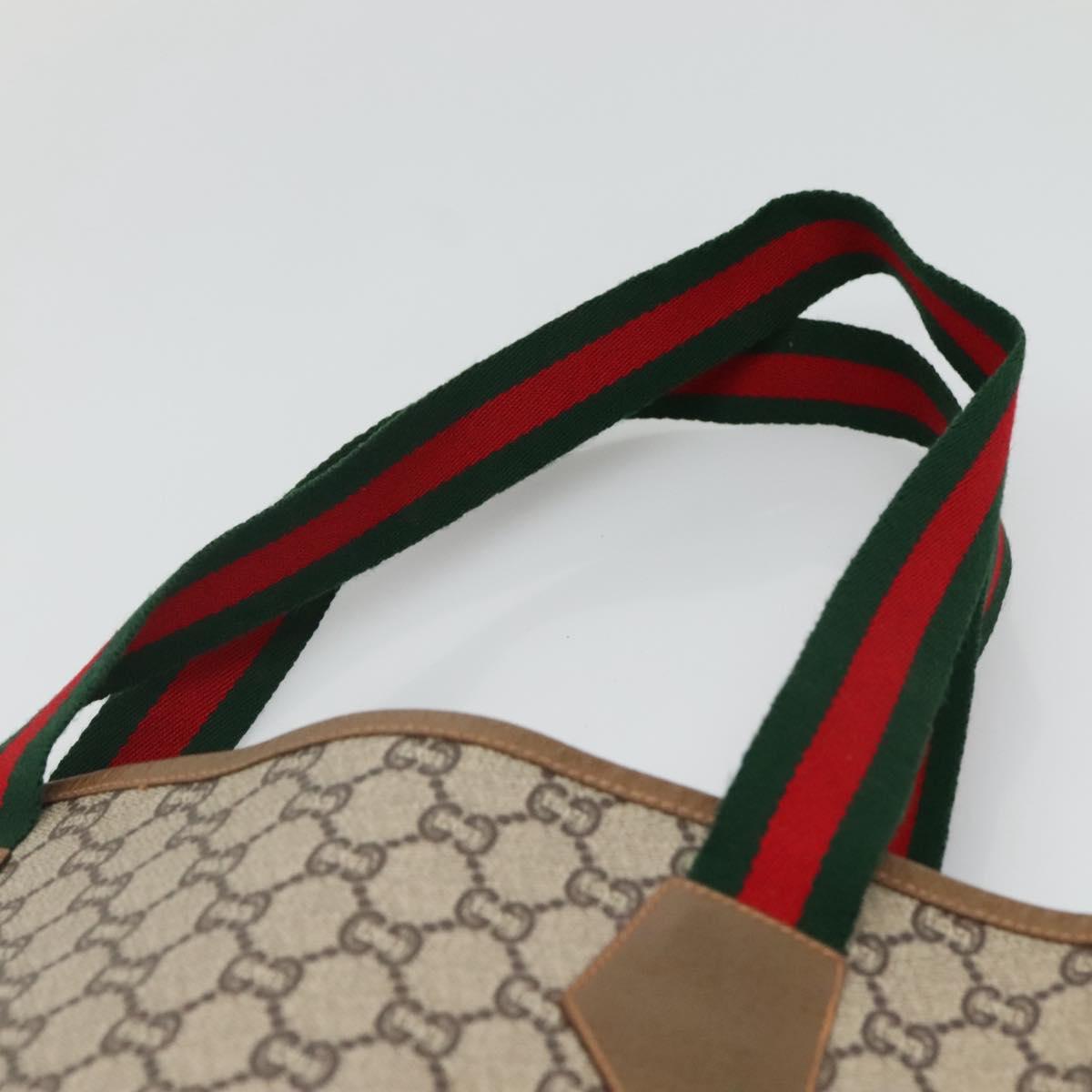 GUCCI GG Plus Supreme Web Sherry Line Tote Bag PVC Beige Red Green Auth ep9518