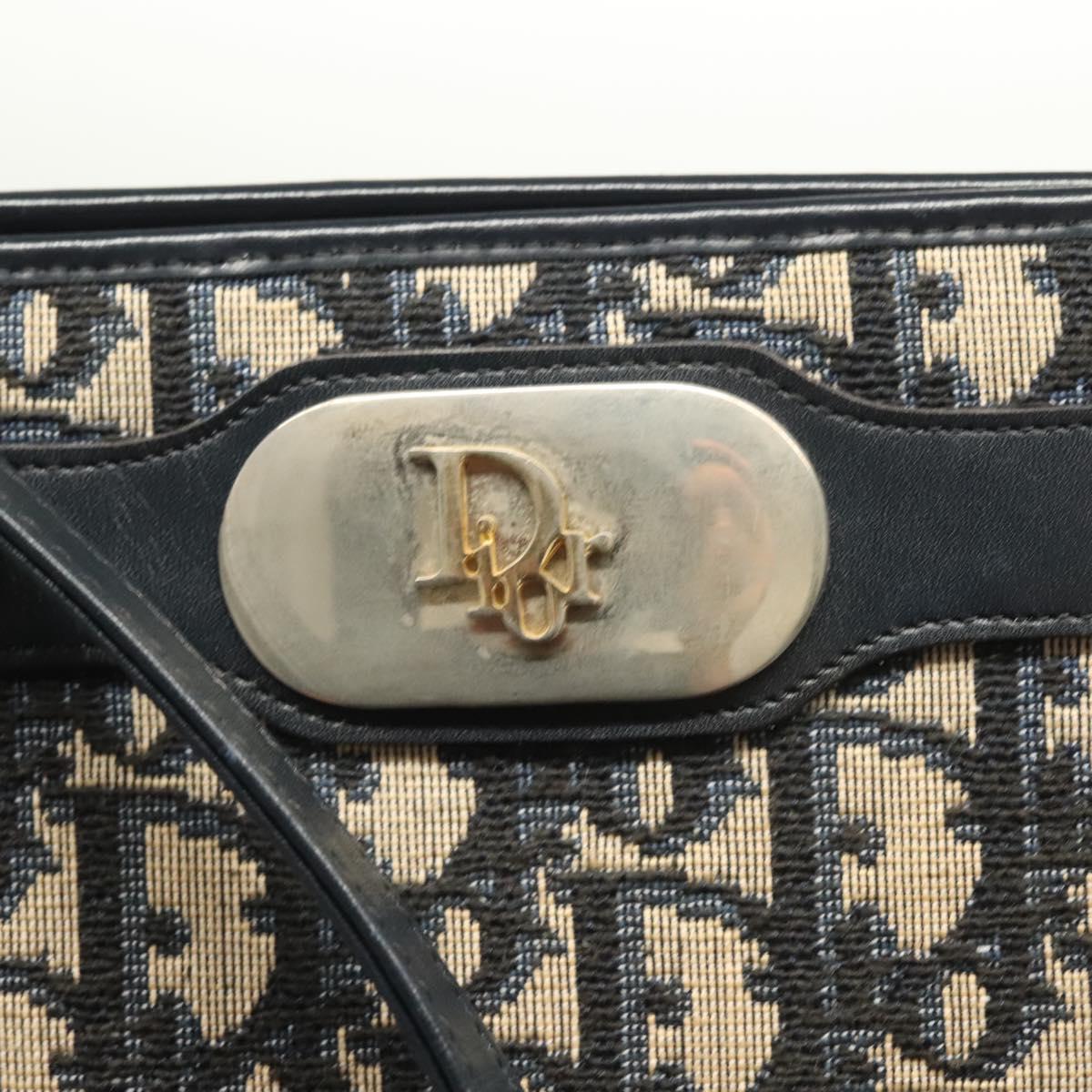 Christian Dior Trotter Canvas Shoulder Bag Navy Gold Auth ep9528