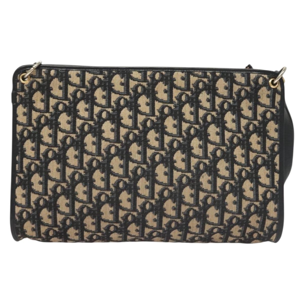 Christian Dior Trotter Canvas Shoulder Bag Navy Gold Auth ep9528