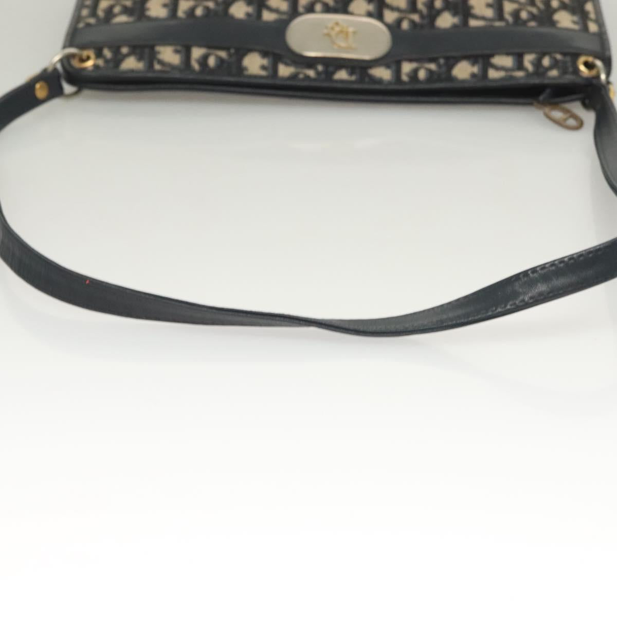 Christian Dior Trotter Canvas Shoulder Bag Navy Gold Auth ep9528