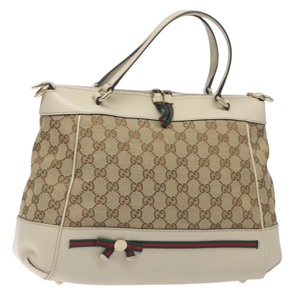 GUCCI GG Supreme Web Sherry Line Hand Bag Beige Gold 269894 Auth ep9530