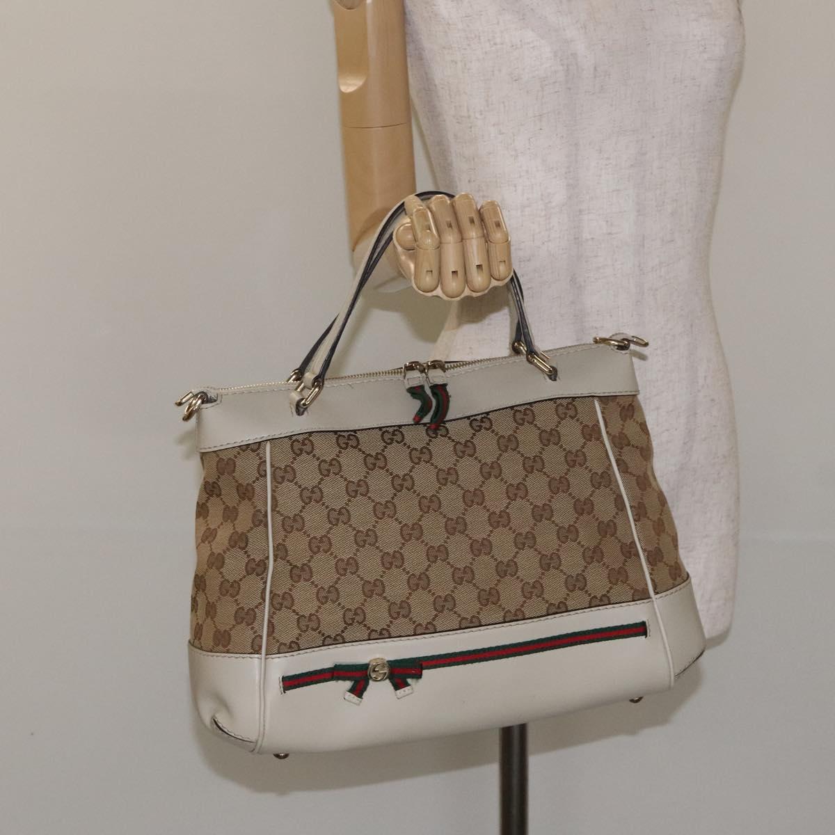 GUCCI GG Supreme Web Sherry Line Hand Bag Beige Gold 269894 Auth ep9530
