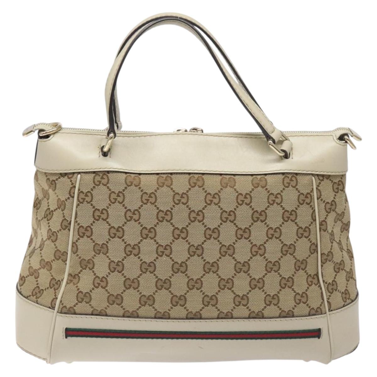 GUCCI GG Supreme Web Sherry Line Hand Bag Beige Gold 269894 Auth ep9530