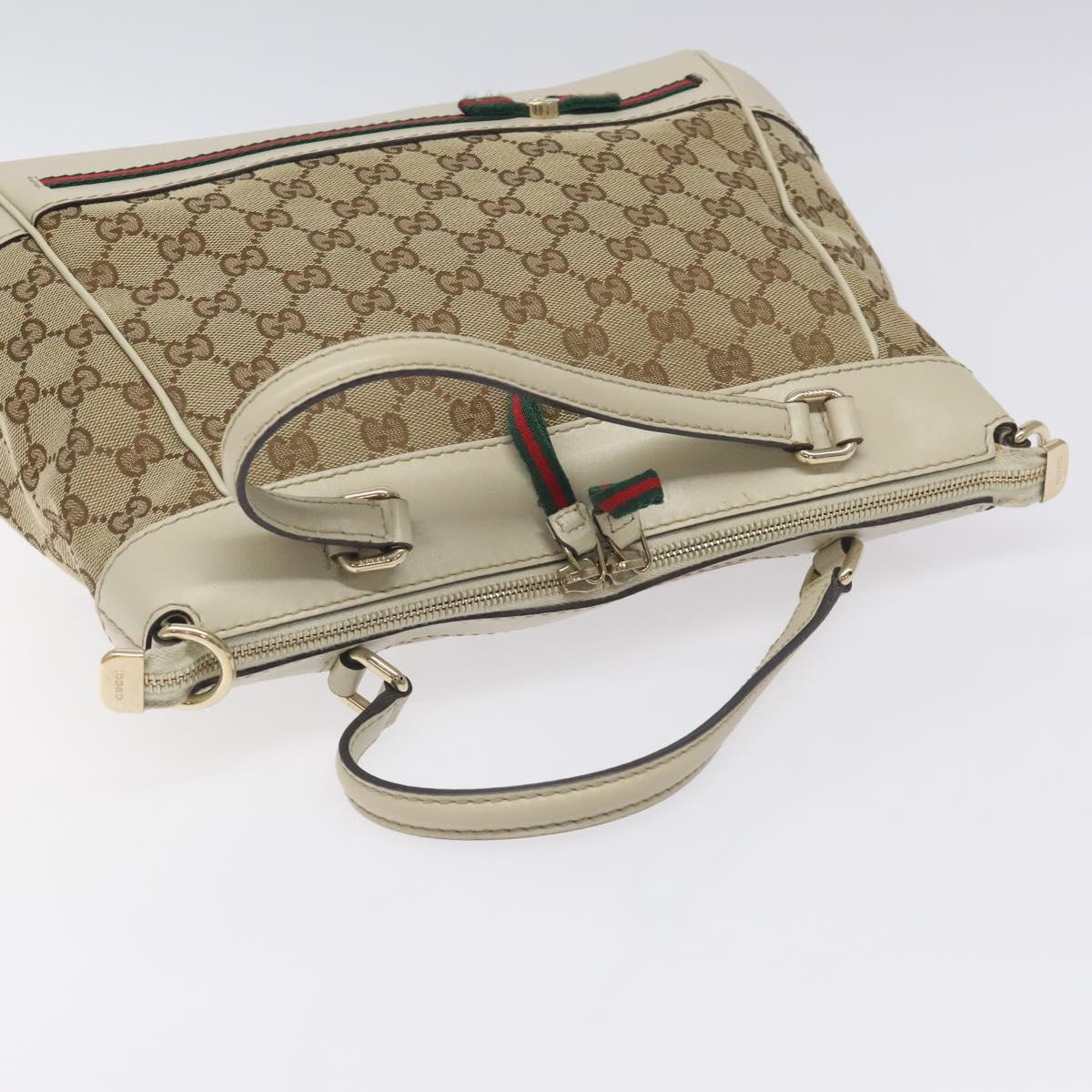 GUCCI GG Supreme Web Sherry Line Hand Bag Beige Gold 269894 Auth ep9530