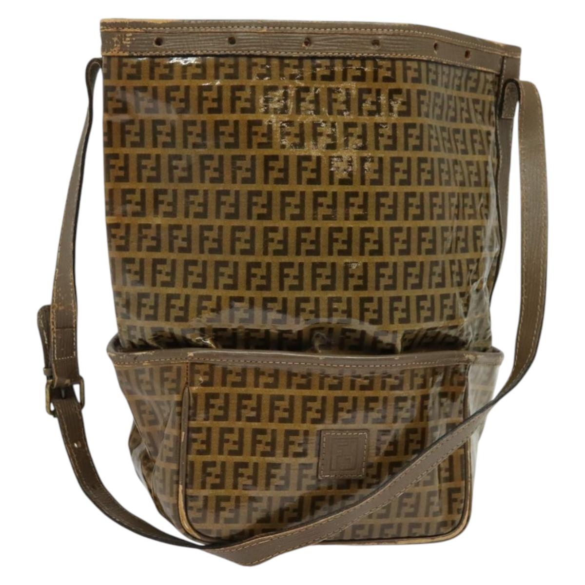 FENDI Zucchino Canvas Shoulder Bag Brown Auth ep9546