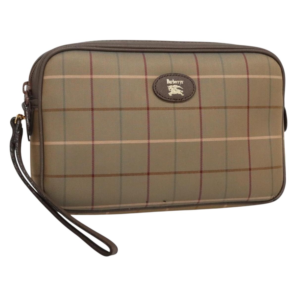 Burberrys Nova Check Clutch Bag Canvas Beige Gold Auth ep9553