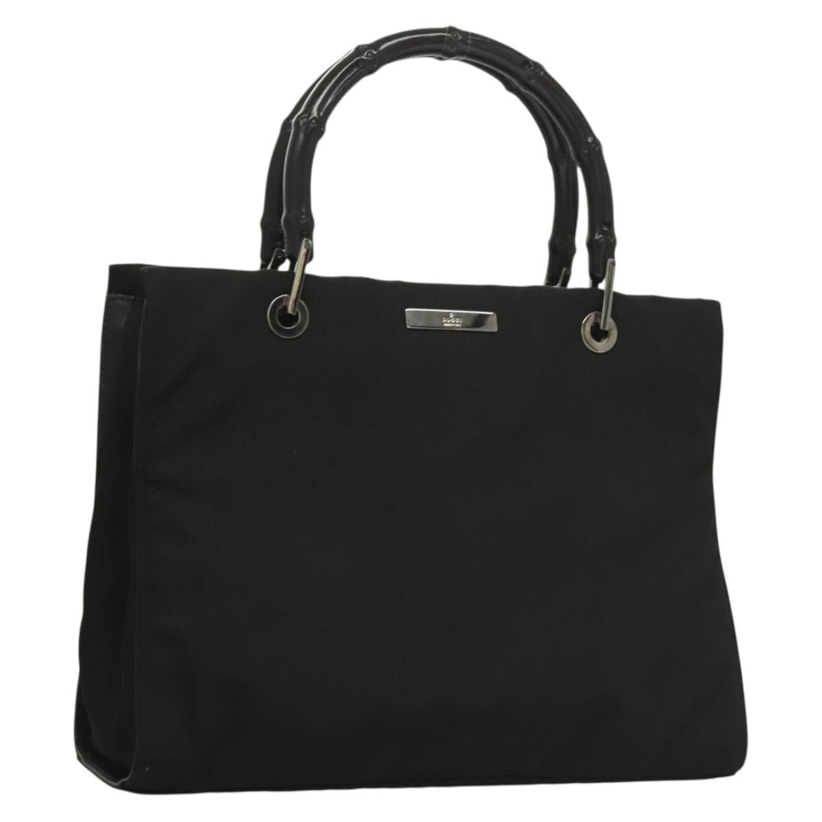 GUCCI Bamboo Hand Bag Nylon Black Silver 002 1016 Auth ep9594