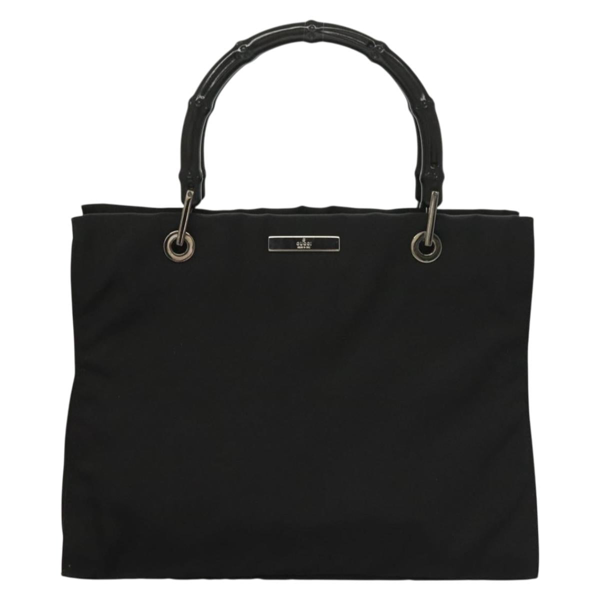 GUCCI Bamboo Hand Bag Nylon Black Silver 002 1016 Auth ep9594
