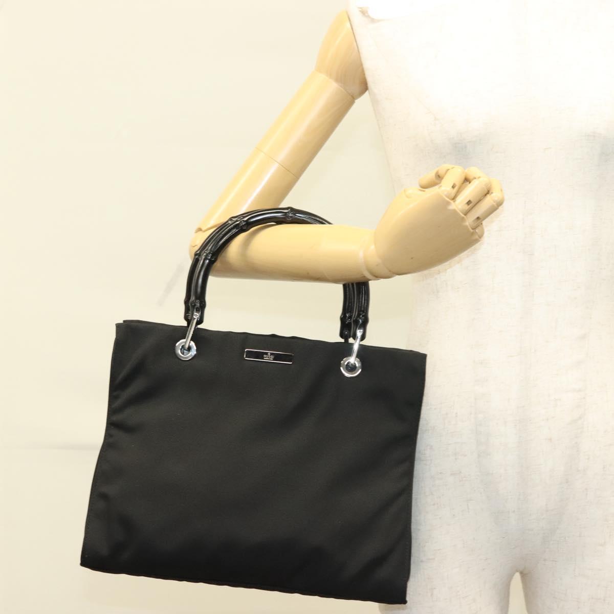 GUCCI Bamboo Hand Bag Nylon Black Silver 002 1016 Auth ep9594