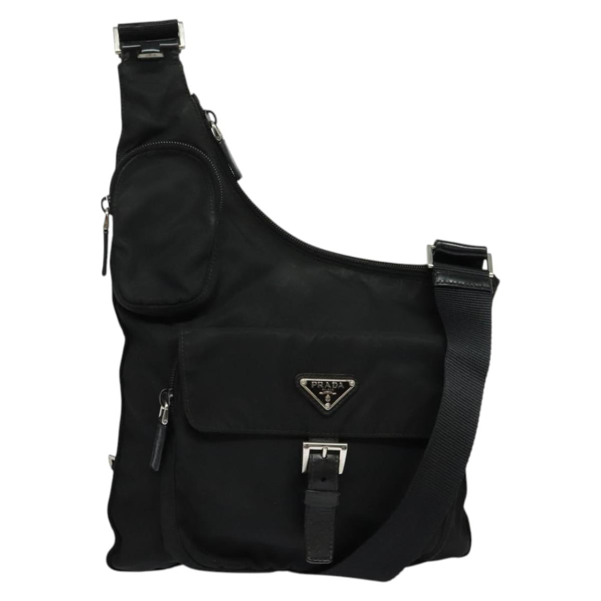 PRADA Shoulder Bag Nylon Black Silver Auth ep9598