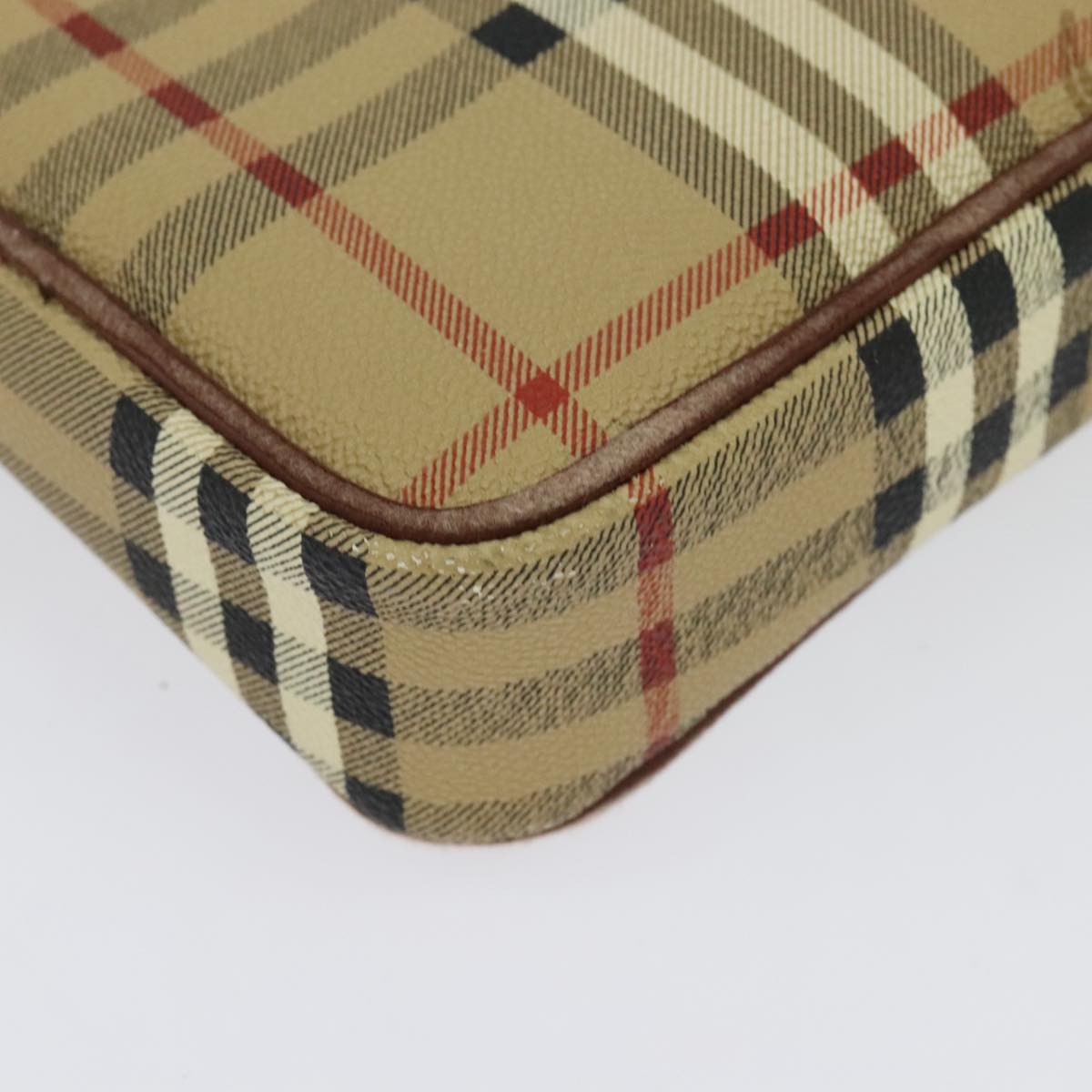 Burberrys Nova Check Clutch Bag PVC Beige Gold Auth ep9636