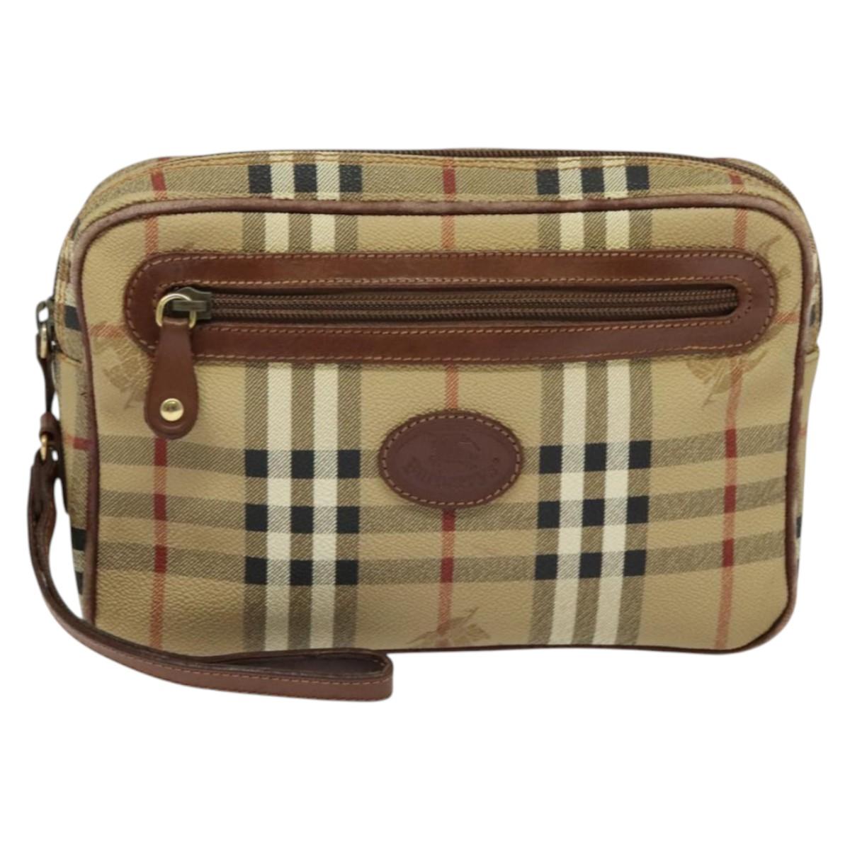 Burberrys Nova Check Clutch Bag PVC Beige Gold Auth ep9636