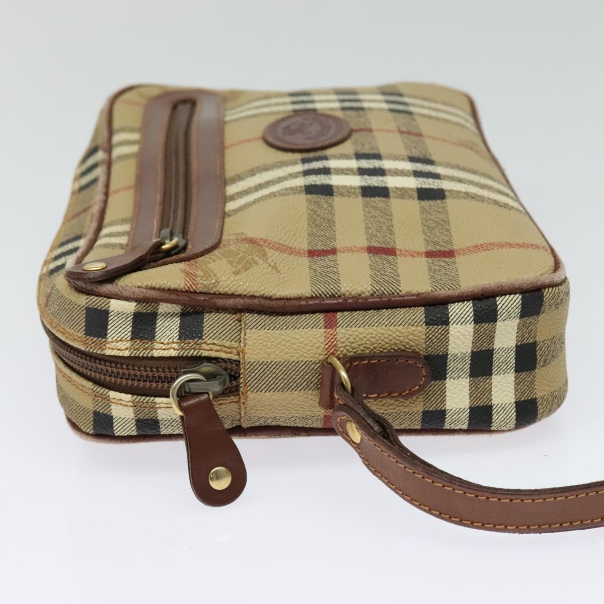 Burberrys Nova Check Clutch Bag PVC Beige Gold Auth ep9636