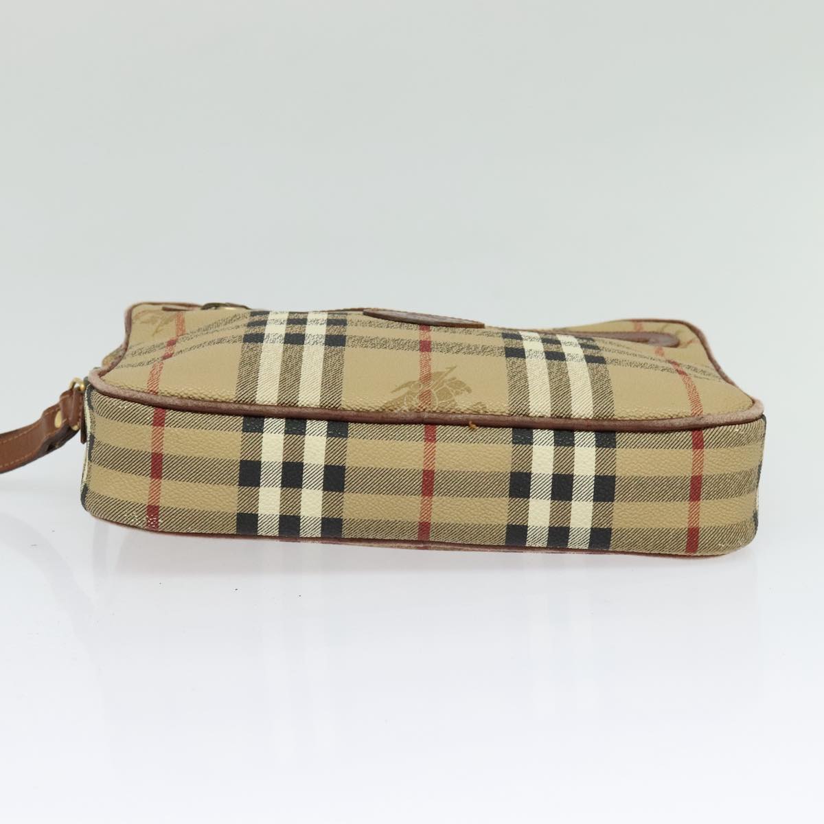 Burberrys Nova Check Clutch Bag PVC Beige Gold Auth ep9636