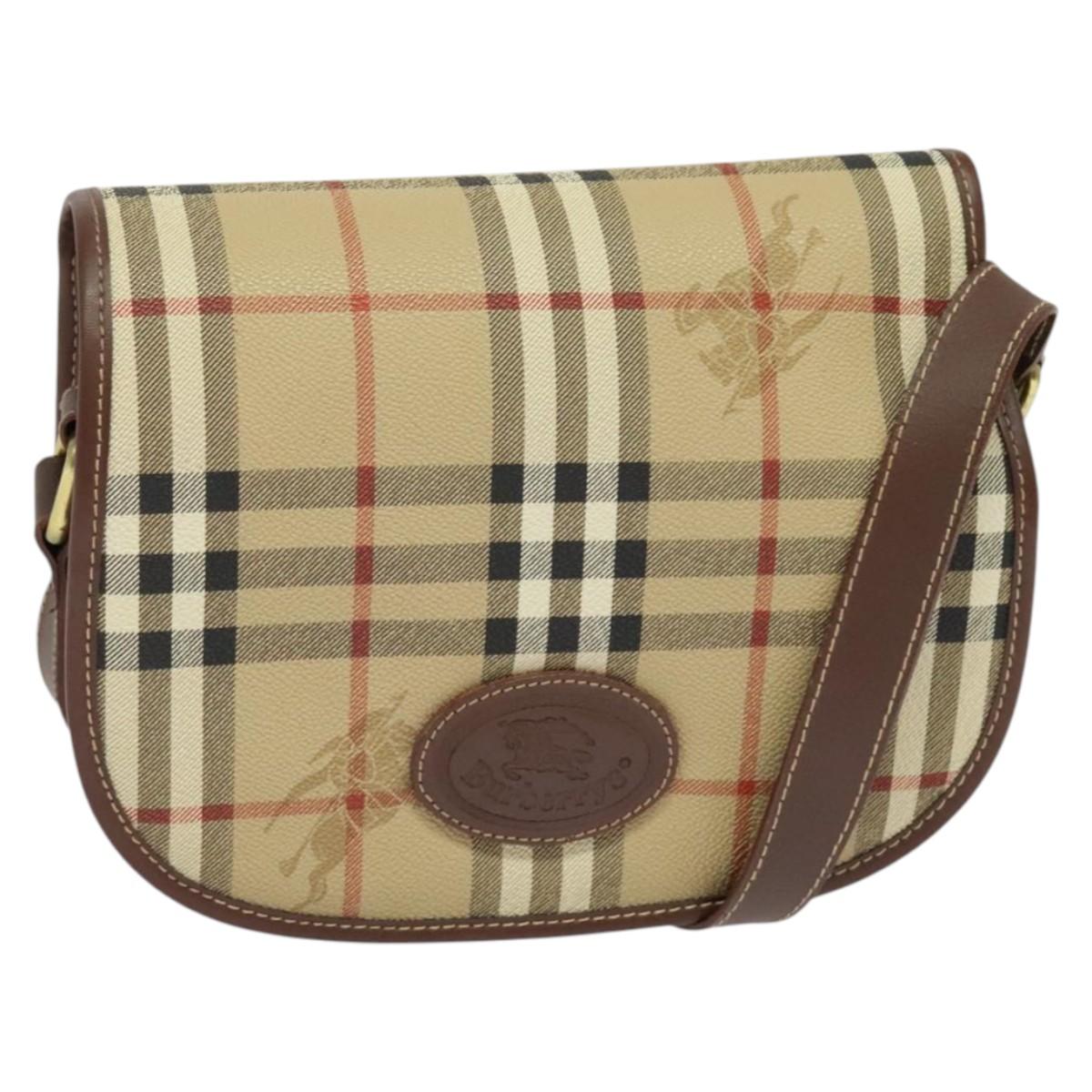 Burberrys Nova Check Shoulder Bag PVC Leather Beige Gold Auth ep9677