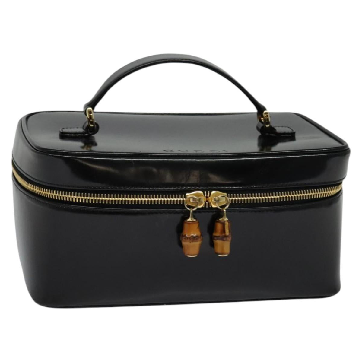 GUCCI Vanity Hand Bag Enamel Black Gold 032 2265 0150 Auth ep9679